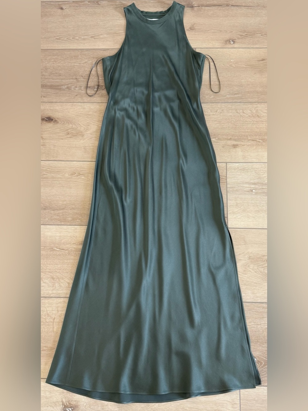 Frame Silk Sleeveless Dress in Deep Forest Green